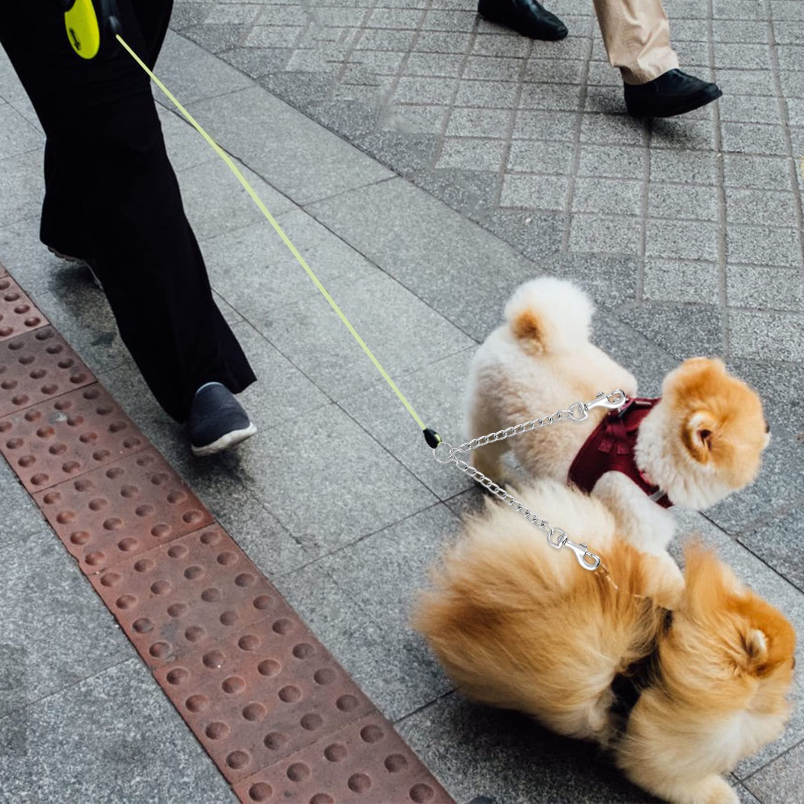 TIESOME Guinzaglio doppio in metallo, resistente, a prova di masticazione, senza grovigli, doppio guinzaglio per cani, prolunga per 2 cani di piccola taglia per camminare (40 cm)