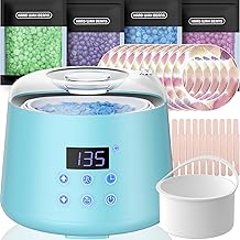 Waxing Set LCD,2 Heizmodi Haarentfernung Wachswärmer 4 Wachsbohnen 20 Holzspateln,Reservierbare Heizzeit Wachs Haarentfernung Waxing zu Hause CITHOT (Blau)