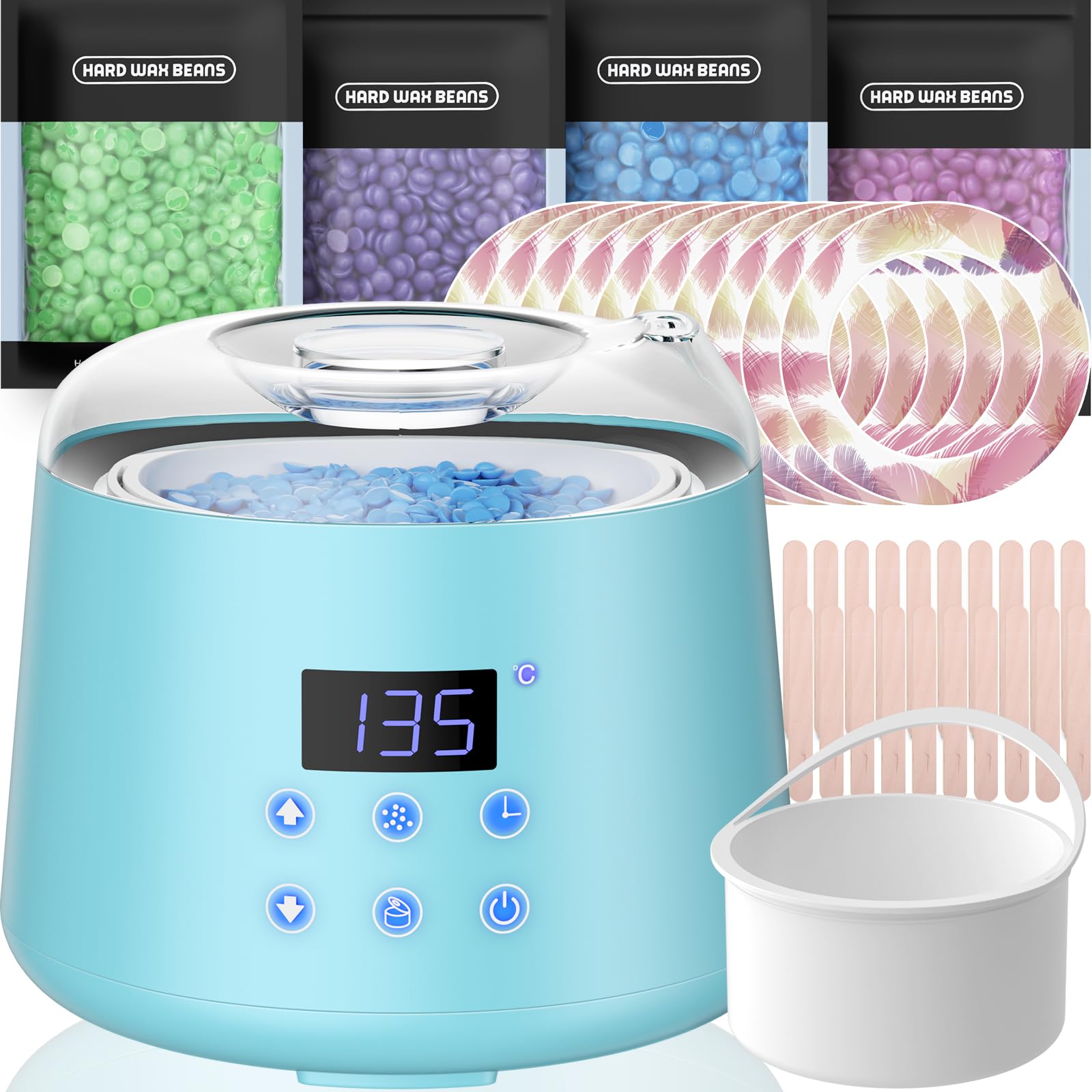 Scaldacera Professionale, Cera Brasiliana Kit con Riscaldamento del Timer, Fornello di Siliconico Depilazione Barattolo Con Termostato e Cera Spatole