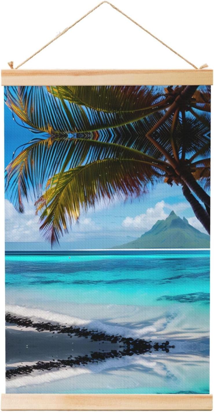 Tahiti Beach Print Poster Hanger,Hanging Poster, Poster Frame,Wood Poster Hanger, For Wall Hanging