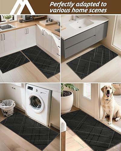 Miniatura 7 de COSY HOMEER Alfombras de cocina, 2 alfombras de cocina antideslizantes, lavables, absorbentes, para suelo de cocina, alfombra de poliéster para