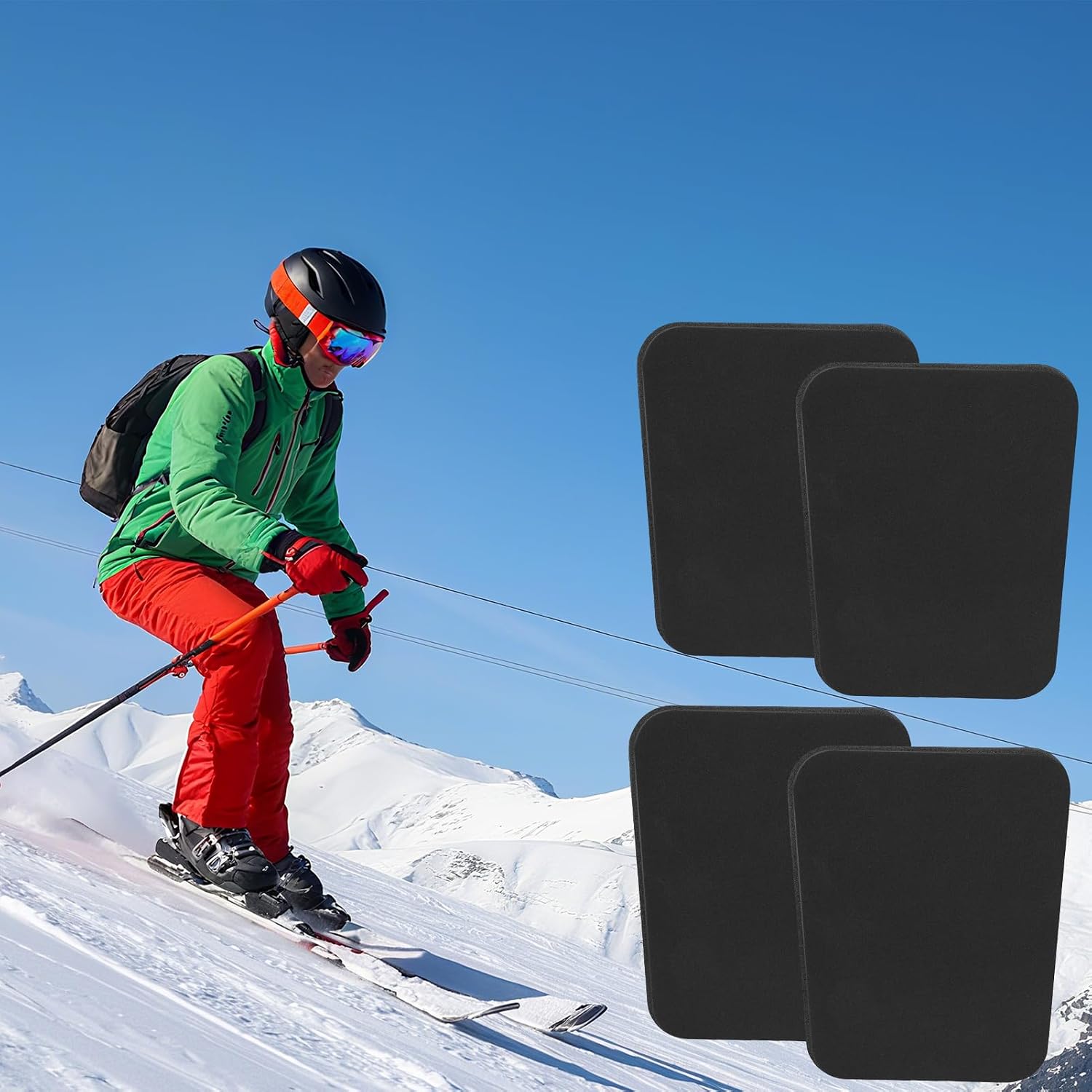 4 Pcs Snowboard Shin Pads 6.5x5 Inch, Thickened Foam Ski Shin Guards, Self-Adhesive & Cuttable Ski Boot Liner Pads for Shin Bang Protection in Snowboard & Skiing Sports