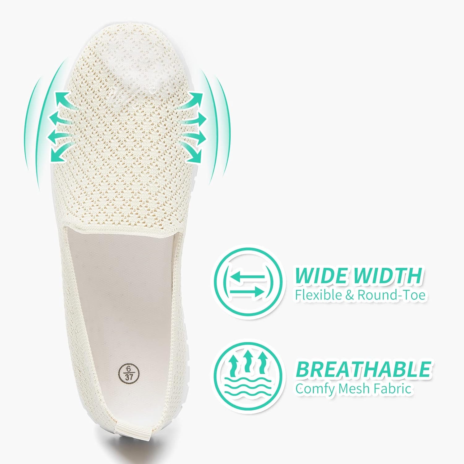 BABUDOG Women's Mesh Flats Shoes Breathable Slip on Shoes Casual Black and White Flats Comfortable Walking Shoes - Image 4