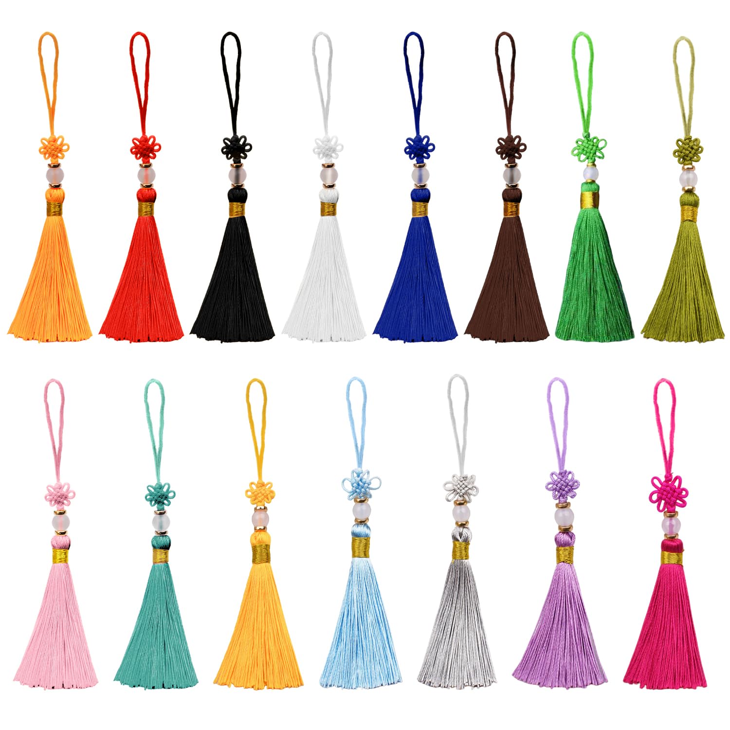 15 mini borlas, 15 colores, borlas hechas a mano con perlas con nudo chino para la fabricación de joyas, recuerdos, marcadores, accesorios de manualidades