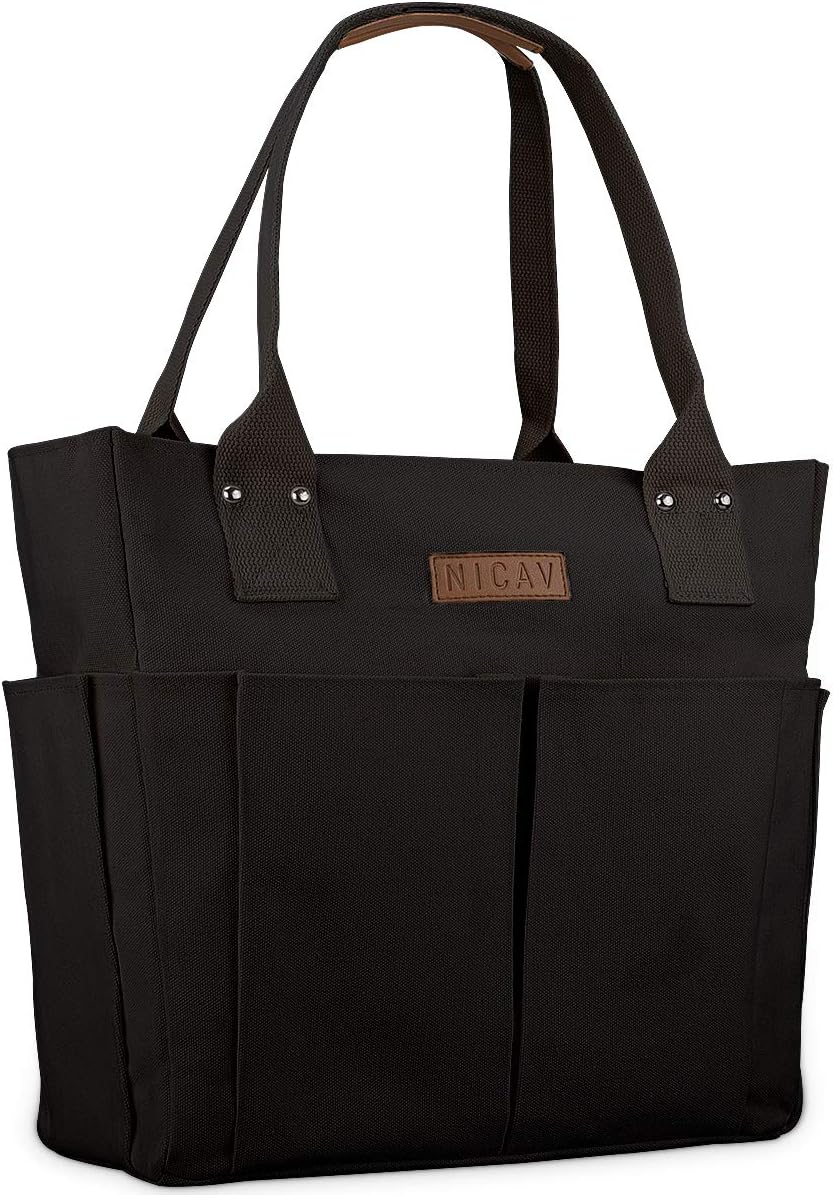 NicavCanvas Tote Bags for Women, Large Utility Tote Bags with Pockets Zip Top for Teacher Nurse Work