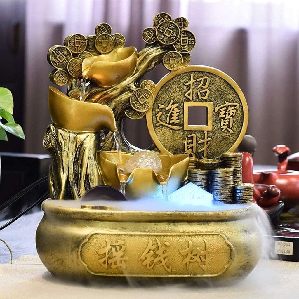 Tabletop Fountain 3-Layer Desktop Fountain Cash Cow Lucky Coin Desktop Decoration Fountain Suitable for Home Living Room Office Decoration Tabletop Fountains Desktop Fountain (Color : B) (A)