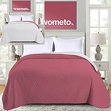 wometo Bedspread 170 x 210 cm Oeko-Tex Certified Microfibre Cover Pink Light Grey Quilted Reversible Design XXL