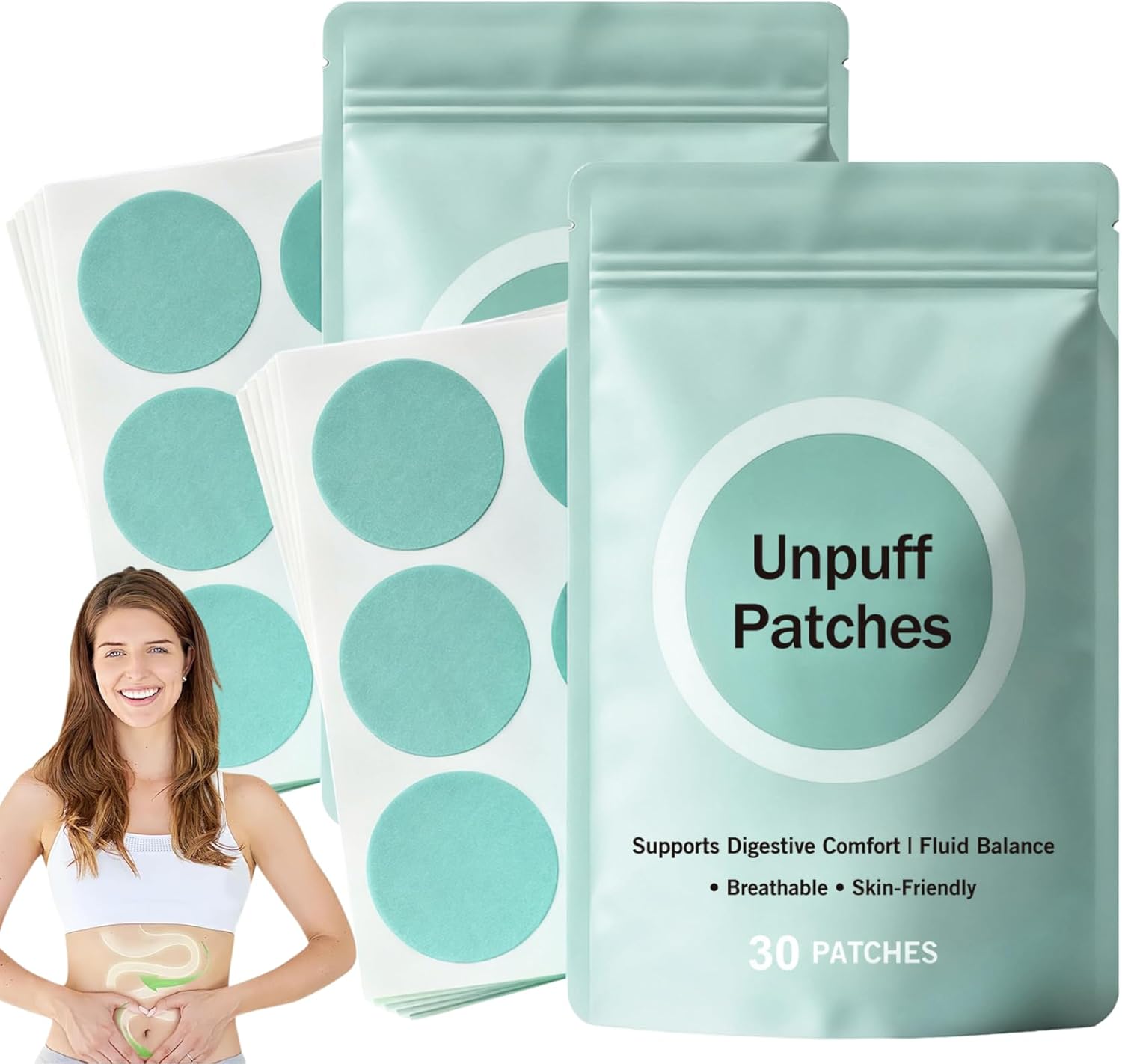 60PCS Unpuff Patches, Detox Cleanse Patches with Dandelion & Ginger, Natural Supplement Patches for Dige-stive Support & Boost Energy, Skin-Friendly Patches for Daily Use, Vegan Formula