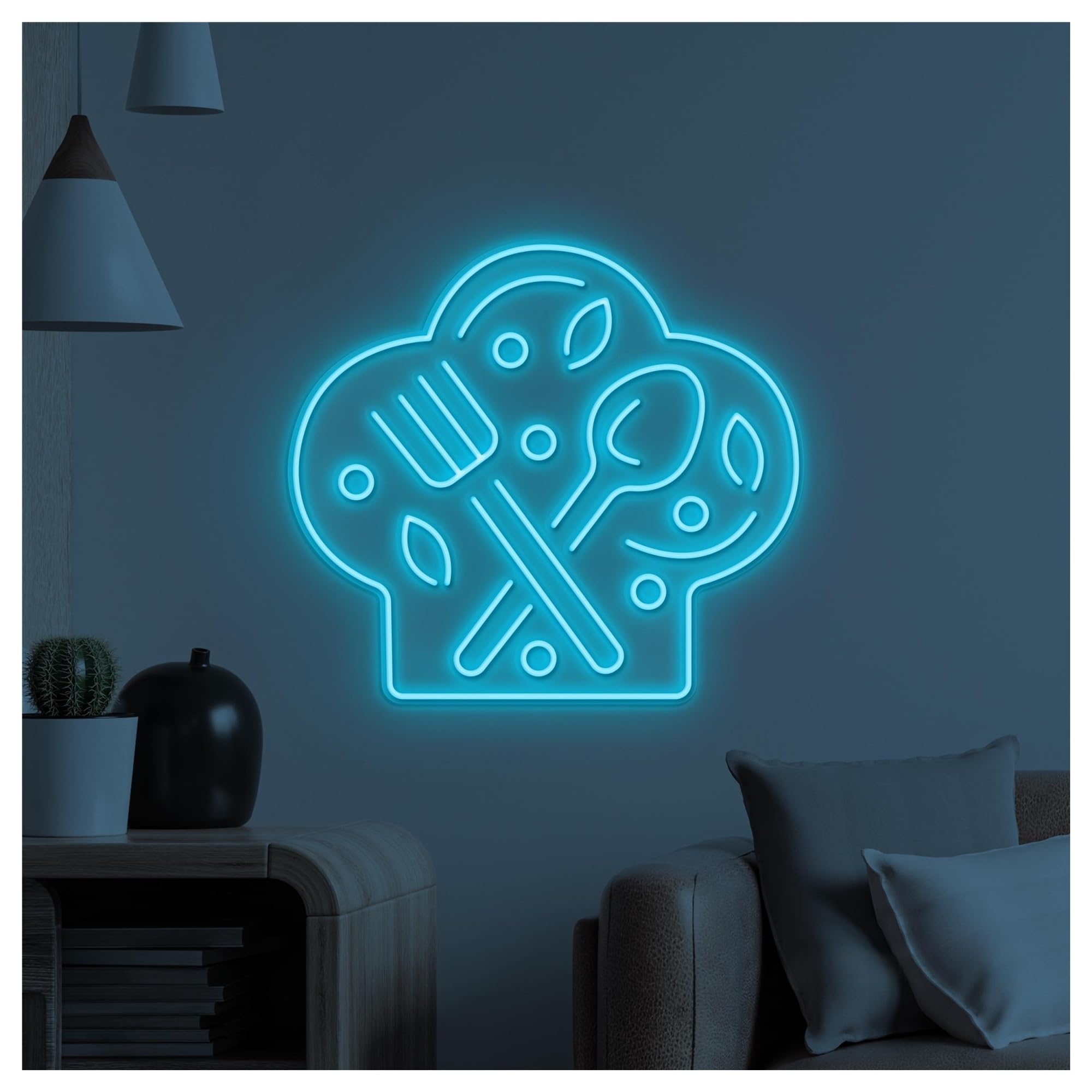 RONGCH Hanging Art Signs Chef Hat Neon Sign Kitchen Light Restaurant Wall Decor Knife Spoon Art Home Hanging 50cm