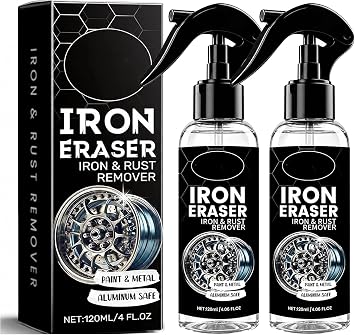 Iron Eraser Rust Remover Spray - 2026 Powerful Car Rust Remover - Fast Acting Rust Iron and Rust Remover - Professional Iron Powder Remover Cleaner for Automotive Wheels Paint Metal Surface 2PCS