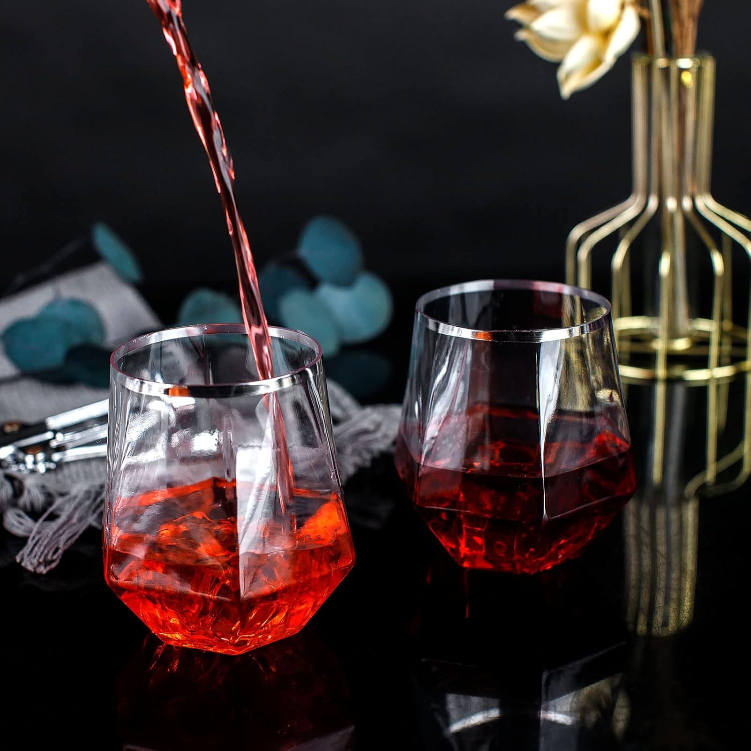 LUODA 32 Pack Silver Plastic Wine Glasses,12 Oz Disposable Whiskey Glasses, Silver Stemless Diamond Shaped Wine Glasses For Serving Wine, Cocktail, Whiskey,Wedding - Image 5