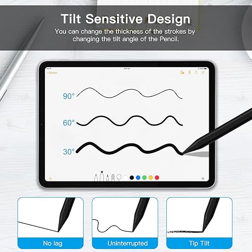 Miniatura 8 de Lápiz óptico de carga inalámbrico para iPad, GOOJODOQ GD13 iPad Pencil de 2ª generación con rechazo de palma inclinable y Bluetooth magnético,