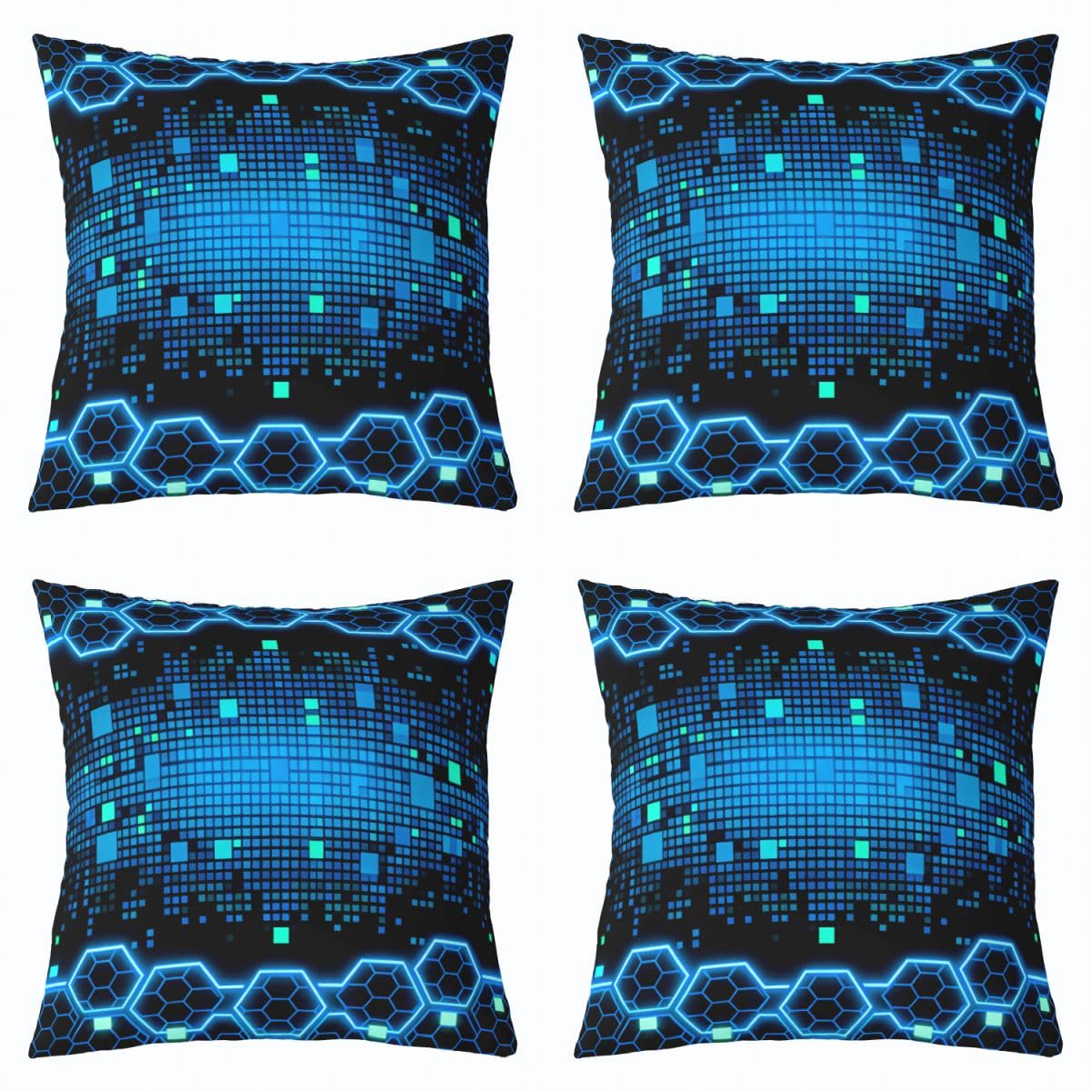 Paquete de 4 fundas de cojín hexagonales de panal de abeja azul neón, 45 x