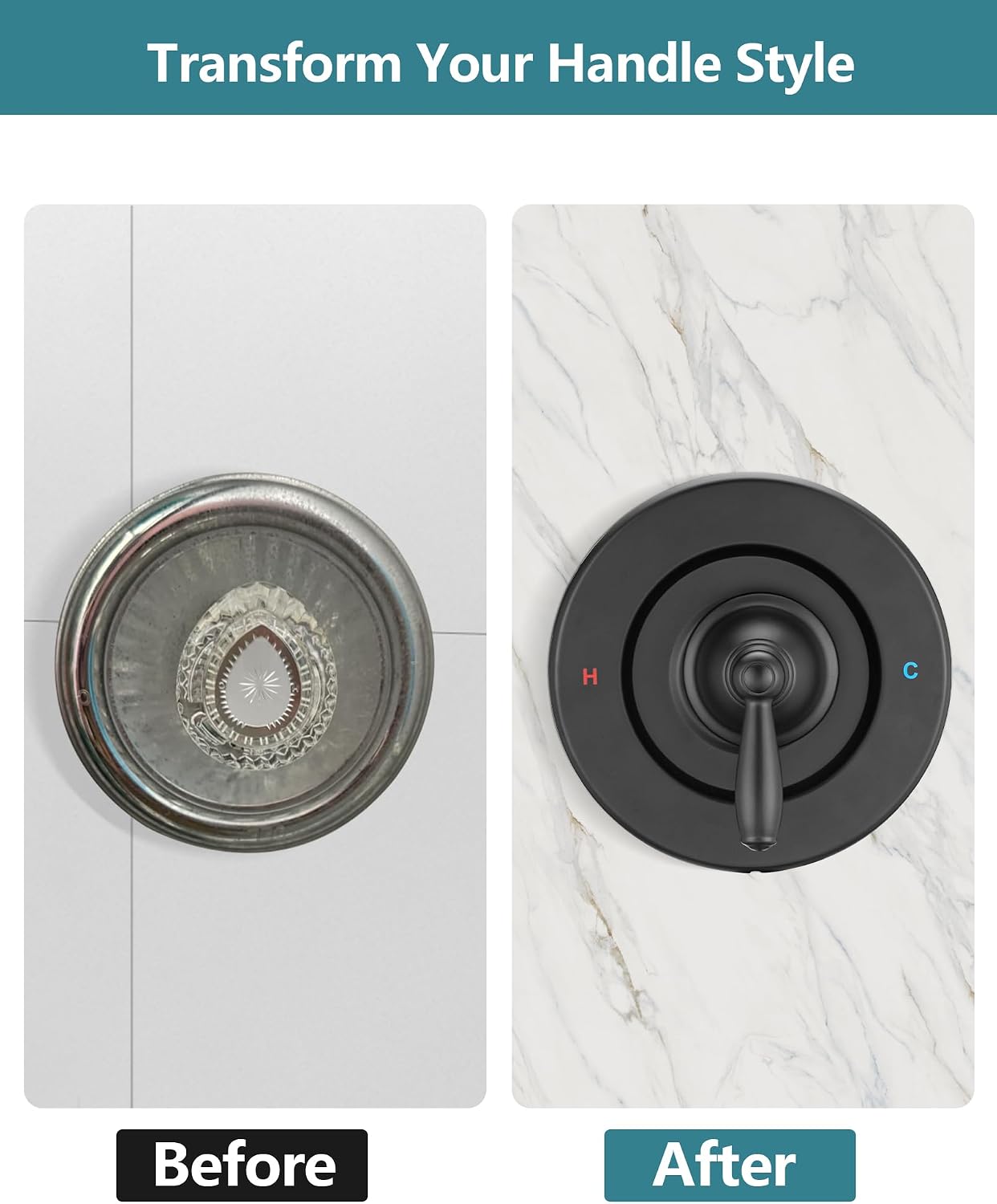 Replacement for Moen Fit Chateau Valve Shower Faucet Trim Kit Only(Valve& Catridge Not Inclued), Pull-on Push-off Design Knob Elegant Handle, Matte Black