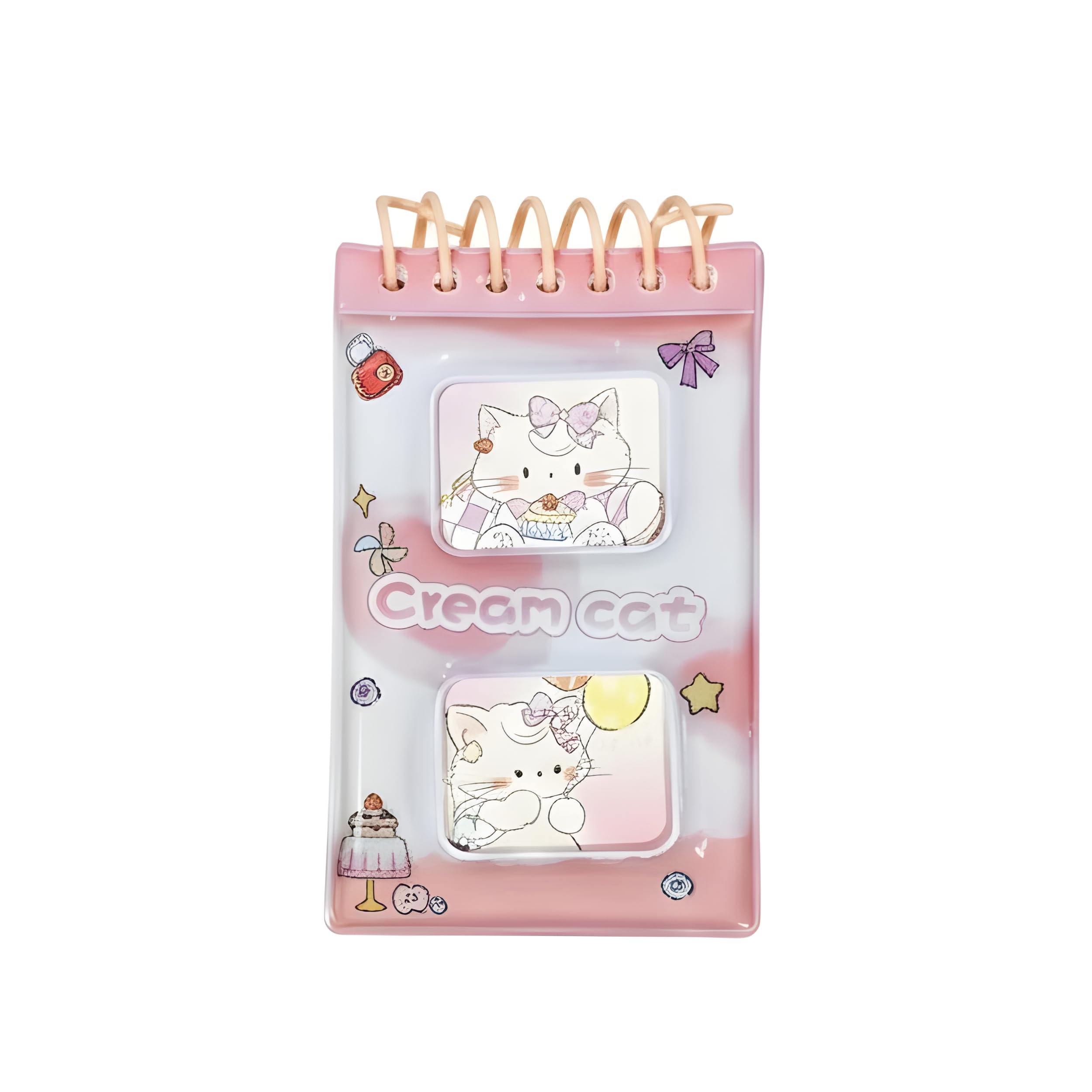 JOUET Kawaii Cat Spiral Notebook A7 | Cute Cartoon Mini Diary for Kids & Students | 192 Pages | White & Pink | Portable Pocket Notepad