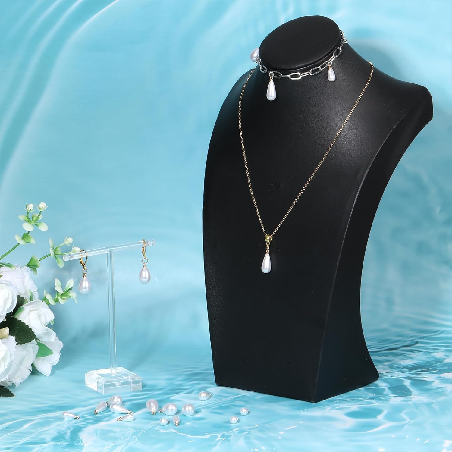 60 PCS Pearl Charm with Brass Loop, 3 Styles Pearl Charms for Jewelry Making, White Rice Oval Pearls Pendant for Necklace Bracelet Earring Making - Image 7