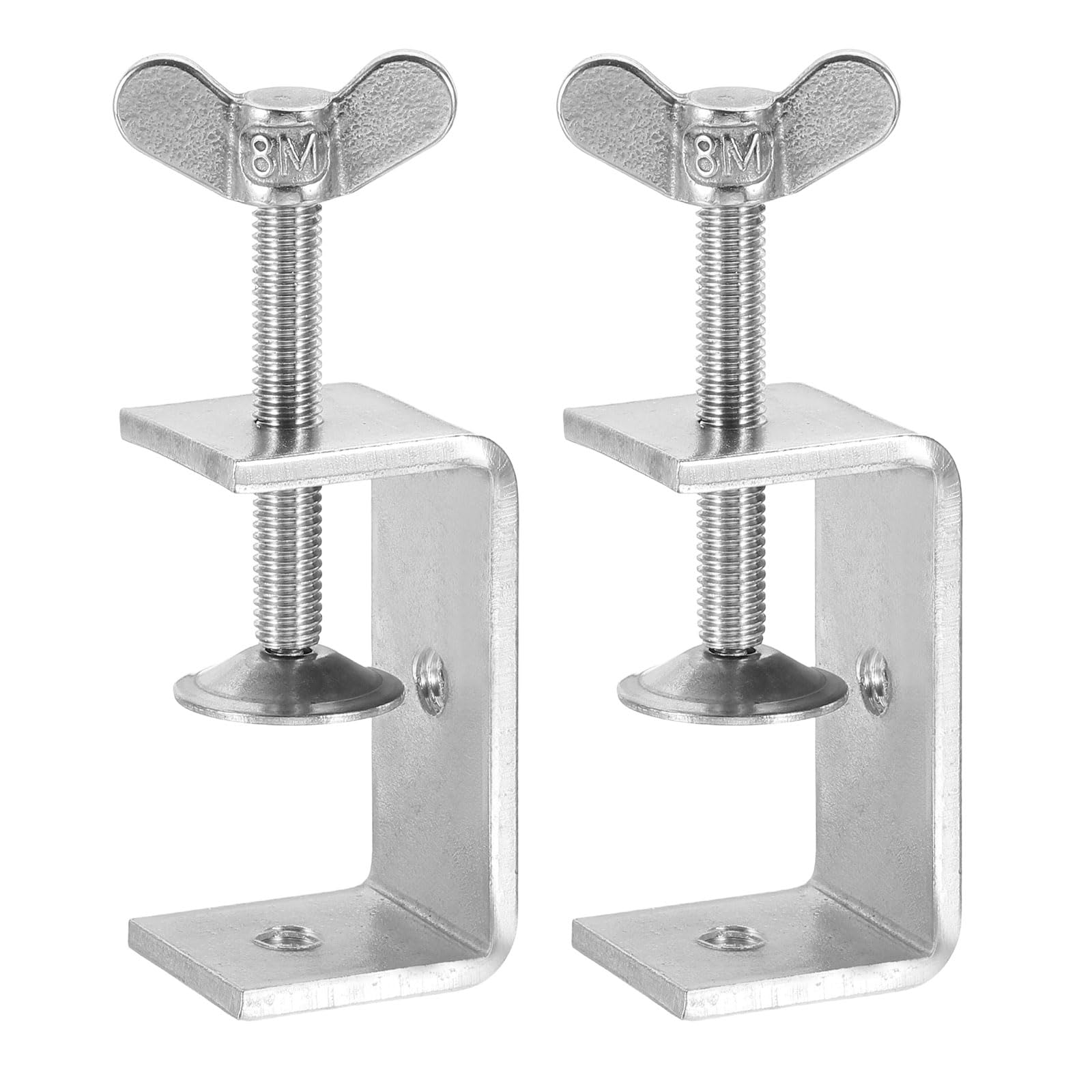 sourcing map 2 Pcs 304 Stainless Steel C Clamps 55mm Square Mini Tiger Clamp Adjustable Heavy Duty Metal U Clip with Press Screw for Woodworking Welding Mounting, Silver