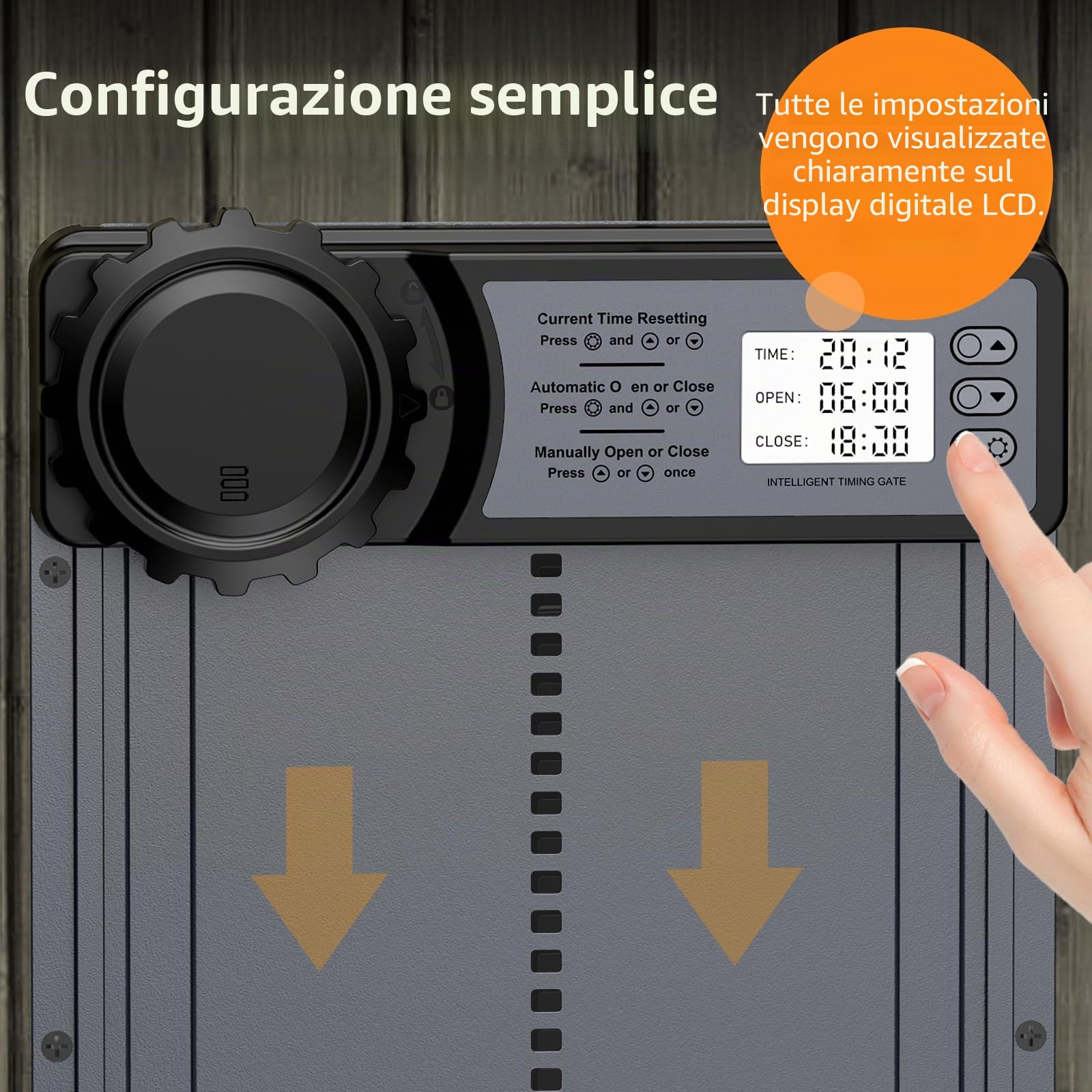 Porta Pollaio Automatico con Display LCD Programmabile Impermeabile Porta Automatica Pollaio In Lega di Alluminio Alimentato a Batteria Controllo Timer Funzione Anti-Pizzico