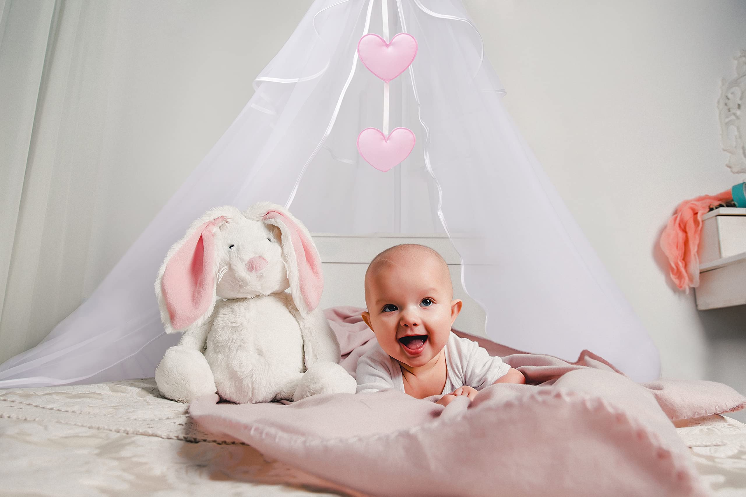 Amilian, asta con baldacchino asta per baldacchino da letto; supporto per baldacchino con baldacchino per culla; culla; lettino; tenda da letto: baldacchino completo in tessuto o chiffon (Made in EU)