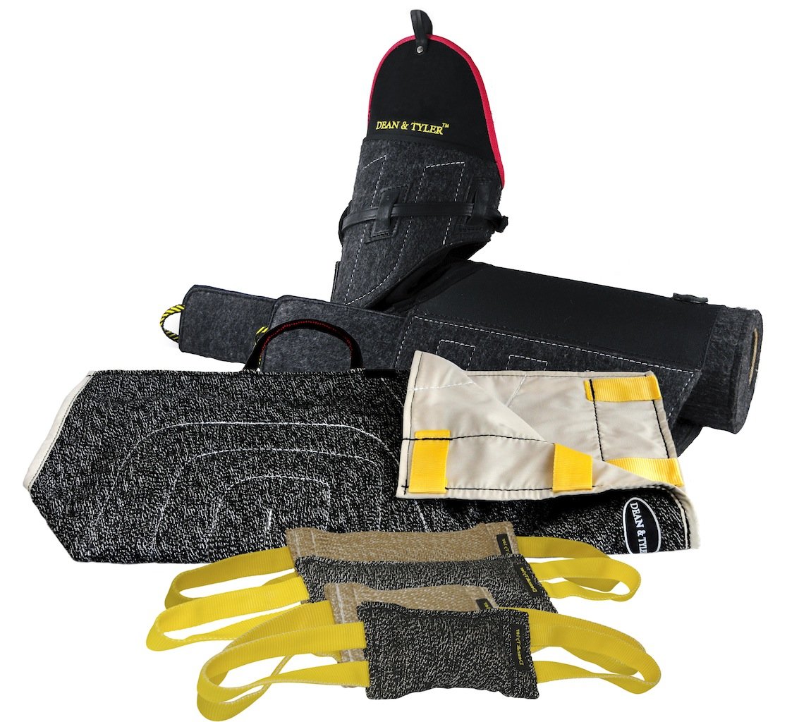 Dean & Tyler 6-Piece Professional Training Bundle Set for Dogs with 1 Tri-Bite Sleeve/1 French Linen Cover/2 Small Tugs/2 Medium Tugs