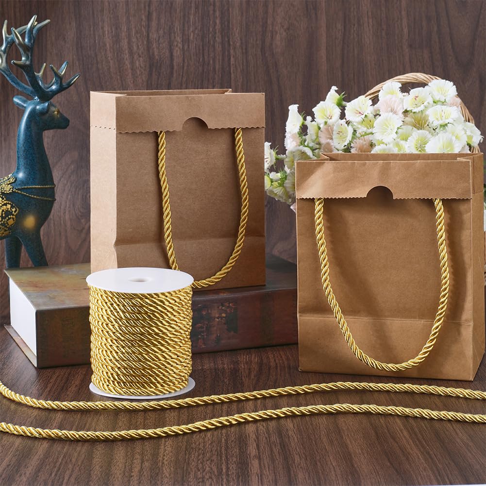 GORGECRAFT 20m*5mm Twisting Cord Trim Polyester Twist Silk Rope Twine Decorative Braided Cording Thread String Ribbon for Home Decor Curtain Tieback Upholstery Honor Cord Sewing Crafting Gold - Image 4