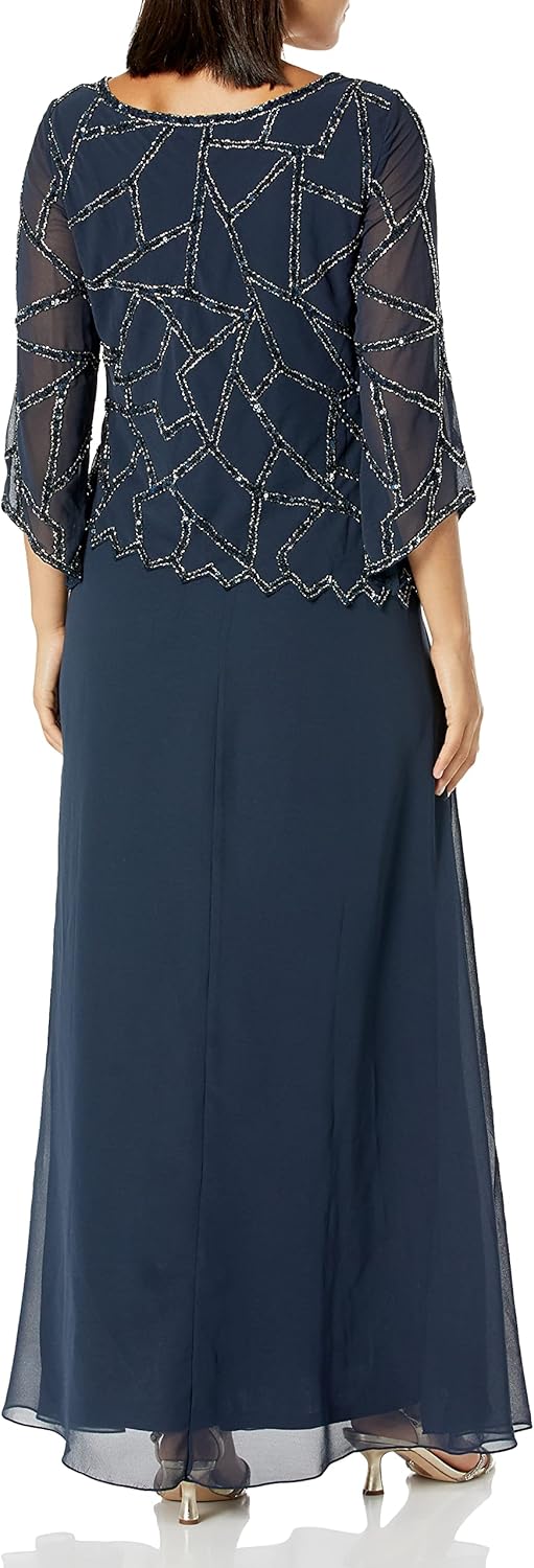 J Kara Womens 3/4 Angle Sleeve Geometrical Beaded Bodice Popover DressFormal Dress