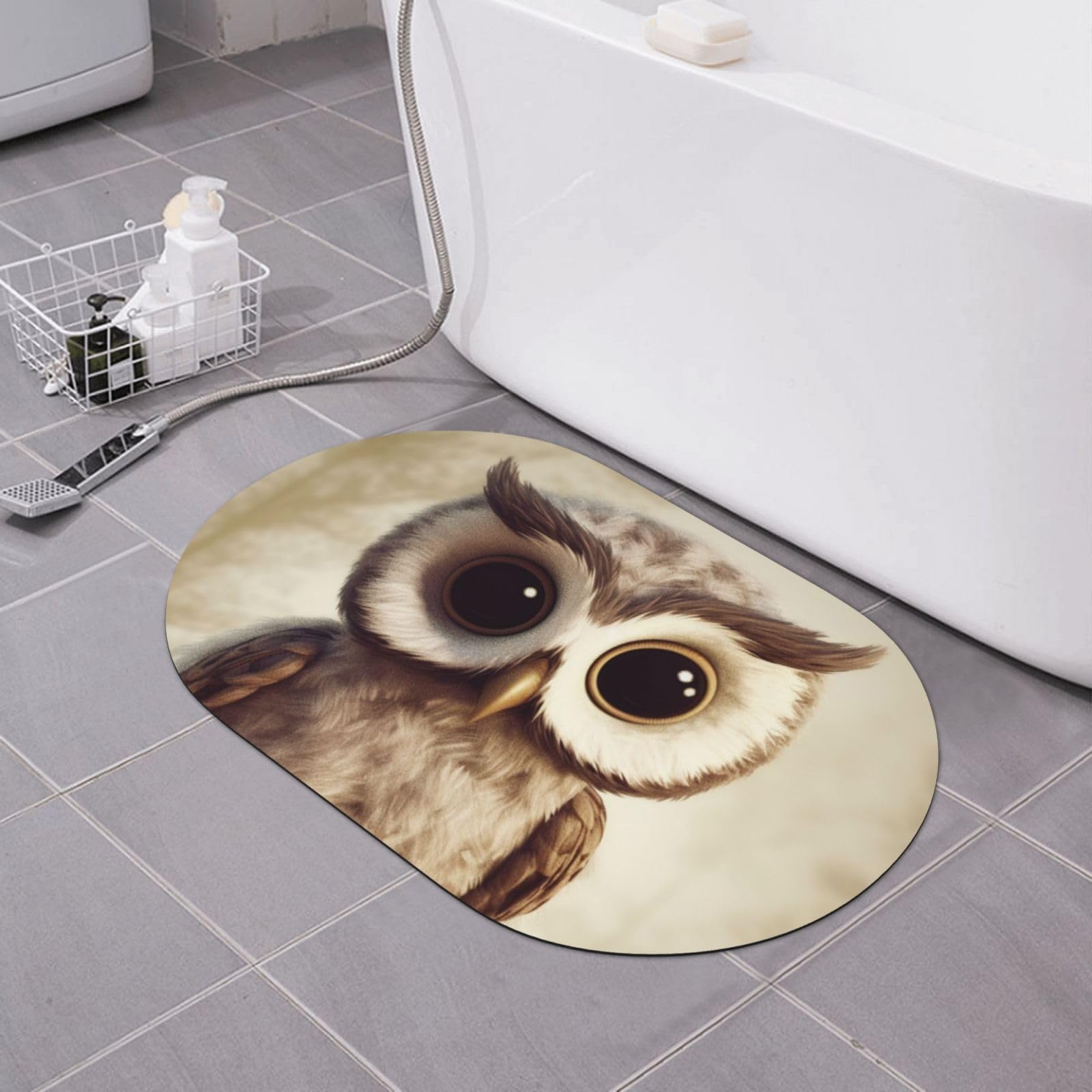 Tapis de bain anti humidité en diatomée motif chouette 40x60