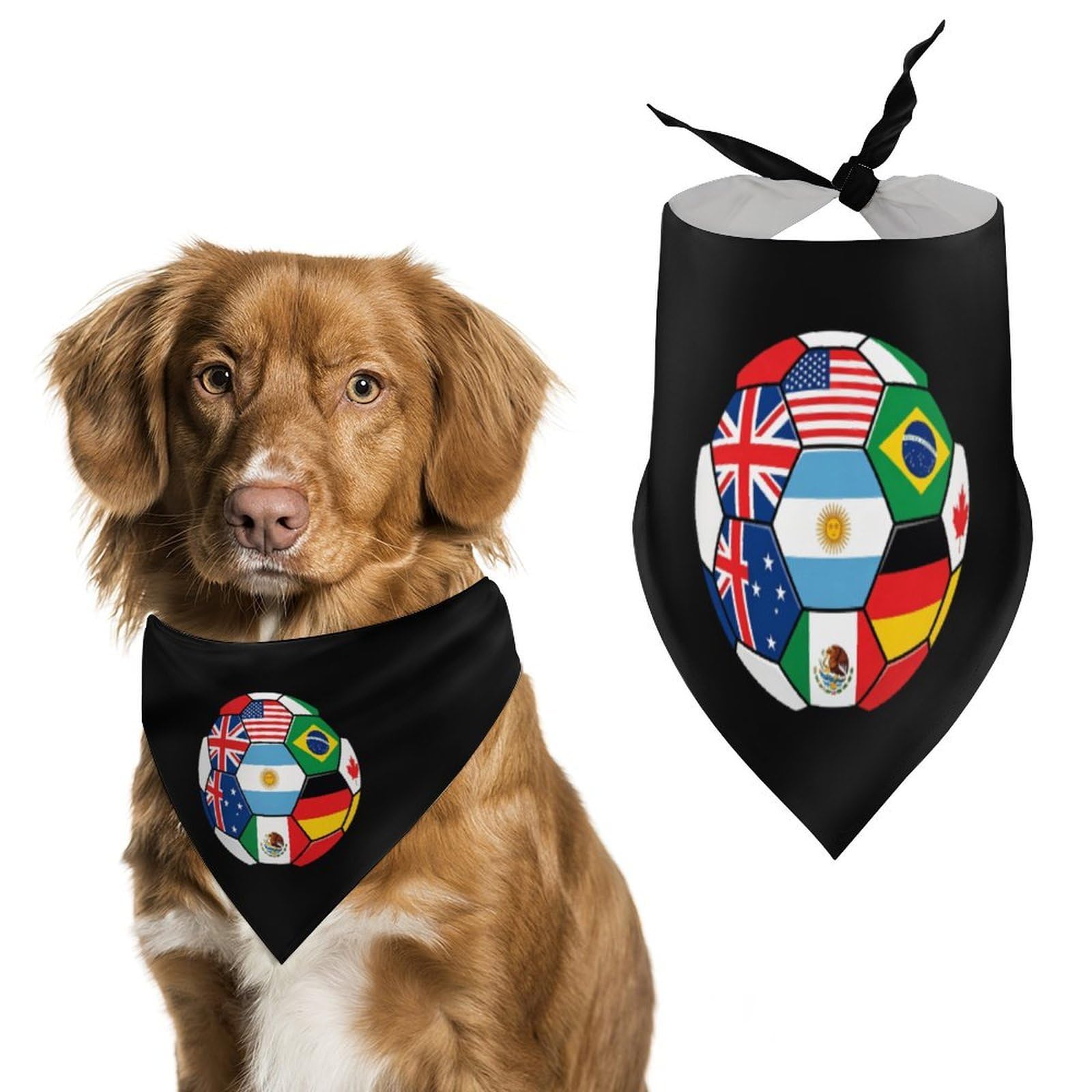 Global World Flags Soccer Ball Dog Bandana Washable Triangle Bibs