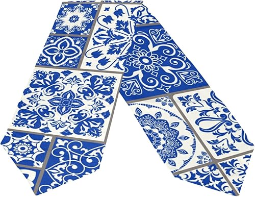 Miniatura 2 de xigua Camino de mesa de 13 x 90 pulgadas, color azul, de cerámica mexicana, antideslizante, resistente al calor, moderno, ideal para cenas,
