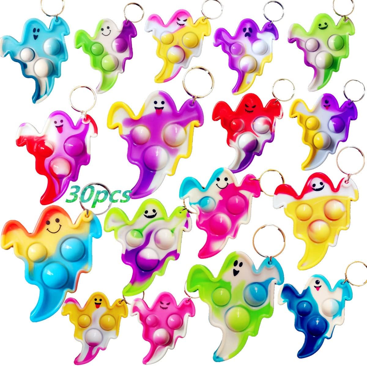 30 Packs Bulk Halloween Ghost Fidget Bubble Mini Pop,Halloween Party Favors,Birthday Supplies and Student Prizes Gifts