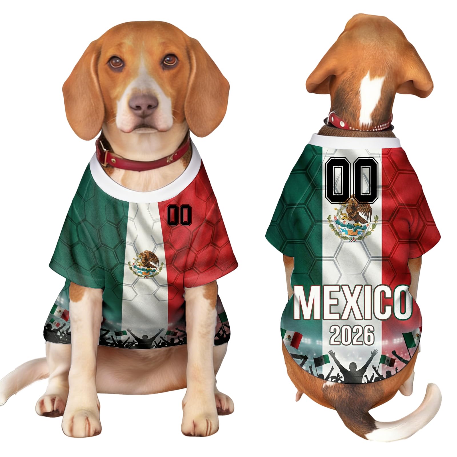 Personalised Dog T Shirt with World Cup 2026 Pet Apparel – Custom Country Flag Name Number, Breathable Soccer Jersey for Small Dogs – Gift, for Football Fan (Mexico)