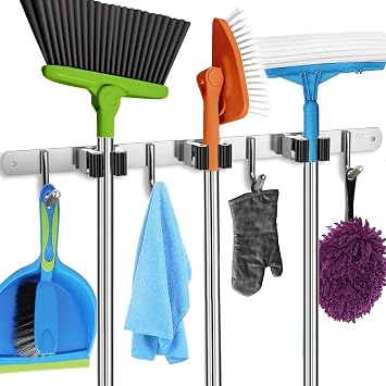 Homely Center Mop and Broom Holder Wall Mount – Heavy-Duty Closet Organizer for Garage, Kitchen, Laundry Organization – Tool