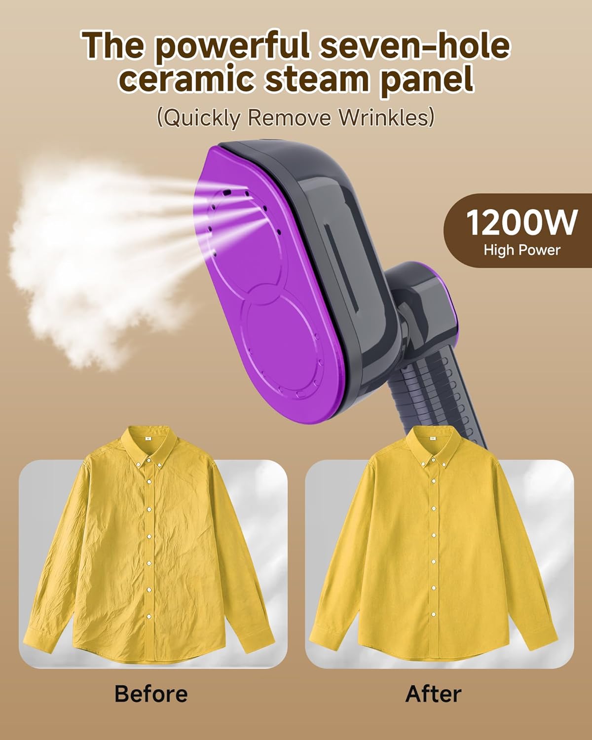Steamer for Clothes, Travel Steamer, 2 in 1 Clothes Steamer Handheld, 1200W 4 Modes 10s Fast Heat-Up, 180° Rotating Handle Ceramic Soleplate, 6.23FT Extended Power Cord, for Travel Home Office