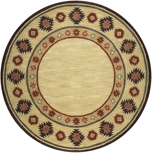 Rizzy Home Ryder Collection Tribal Tan Wool Hand-Tufted Round Area Rug (8' x 8')