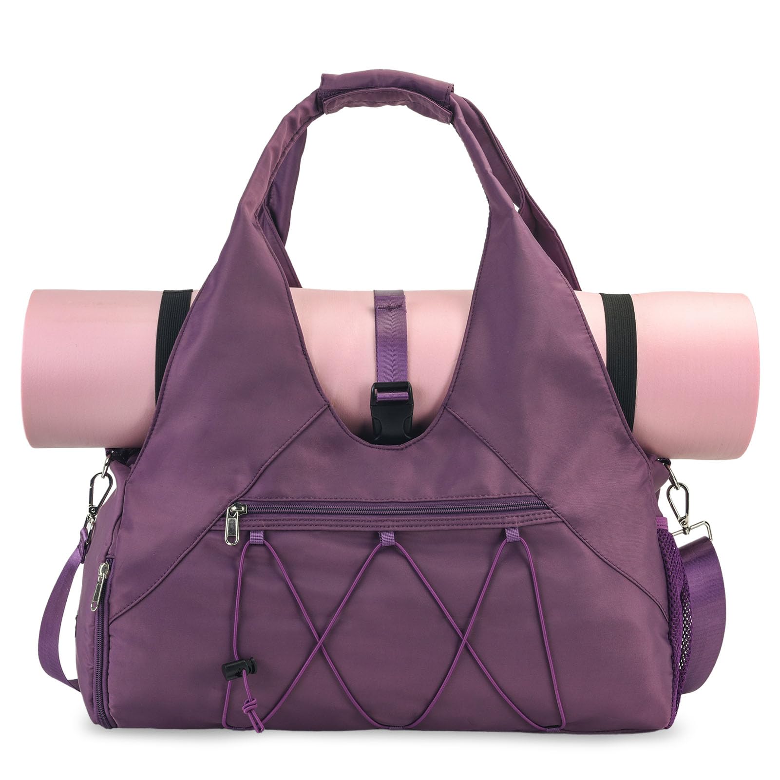 SIVENKE Sports Bag for Women Yoga Bag with Shoe Compartment & Wet Compartment Travel Bag Carry Bag for Yoga Mats Leisure Handbag Swimming Bag Gym Bag for Men and Women, purple, 48 x 20 x 27 cm