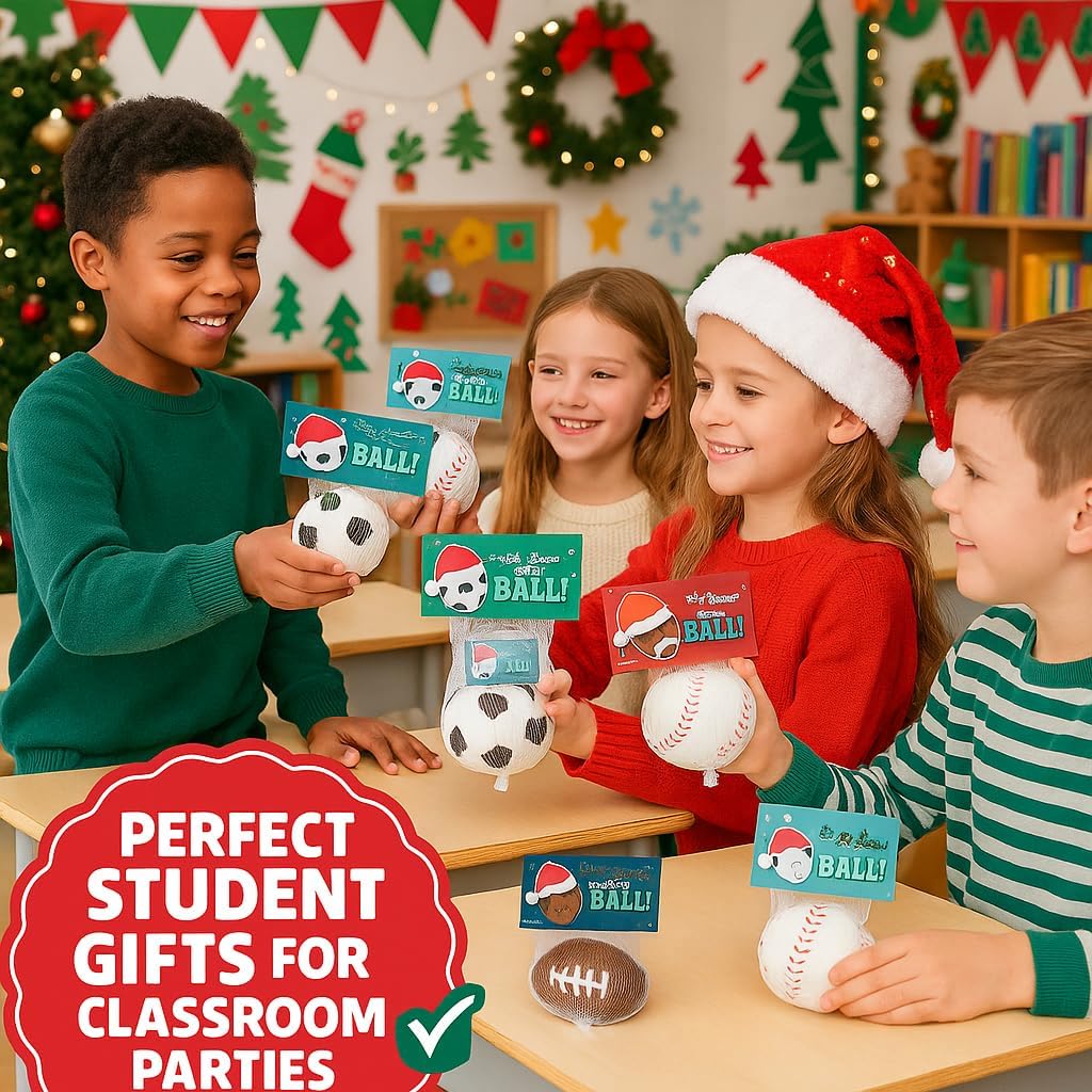 Christmas Sports Stress Ball Party Favors, Bulk Pack for Students, Holiday Goody Bag Stuffers, Office Gift Exchange