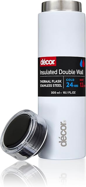 Décor Insulated Double Walled Stainless Steel Coffee Flask A Slimline Travel Thermos Ideal for Flat White - - 300ml, 266140-006