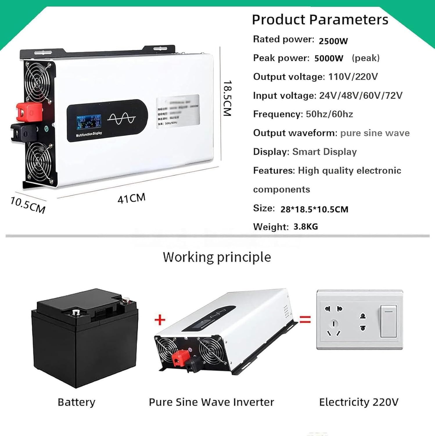 High Power Pure Sine Inverter Voltage Converter 5000W 6000W 8000W Solar Inverter 12V 24V 48V 60V 72V DC to 110V 220V AC Car Inverter Home Transformer with Display for Auto Trucks~/