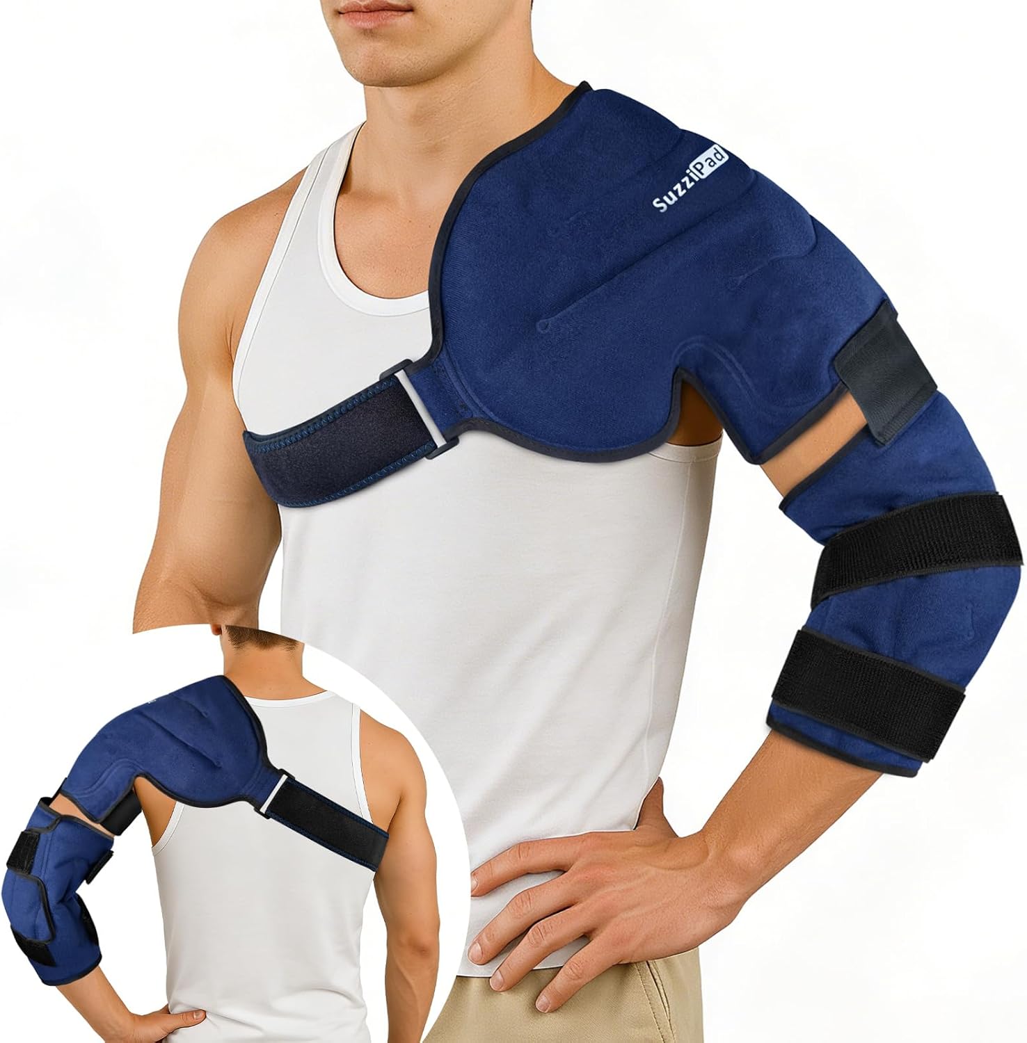 SuzziPad Shoulder Ice Pack Wrap for Rotator Cuff & Arm, Adjustable Elbow Ice Sleeve for Pitchers, Reusable Support for Discomfort & Muscle Relaxation, Medium