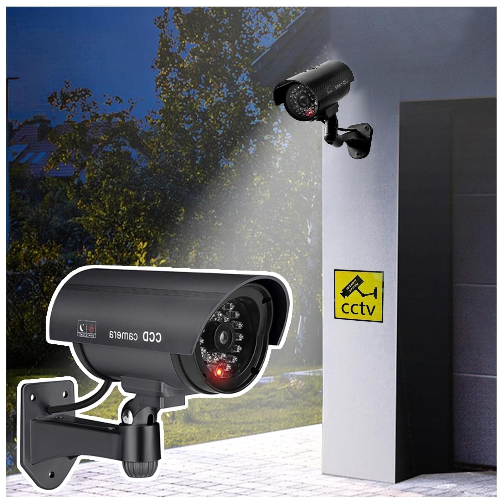 2 Pezzi Telecamera Finta, Telecamera Finta Da Esterno, Dummy Telecamera Di Sorveglianza Esterna, Con Luce A LED Rossa Lampeggiante, Telecamere Finte Da Esterno, Per Interno Ed Esterno