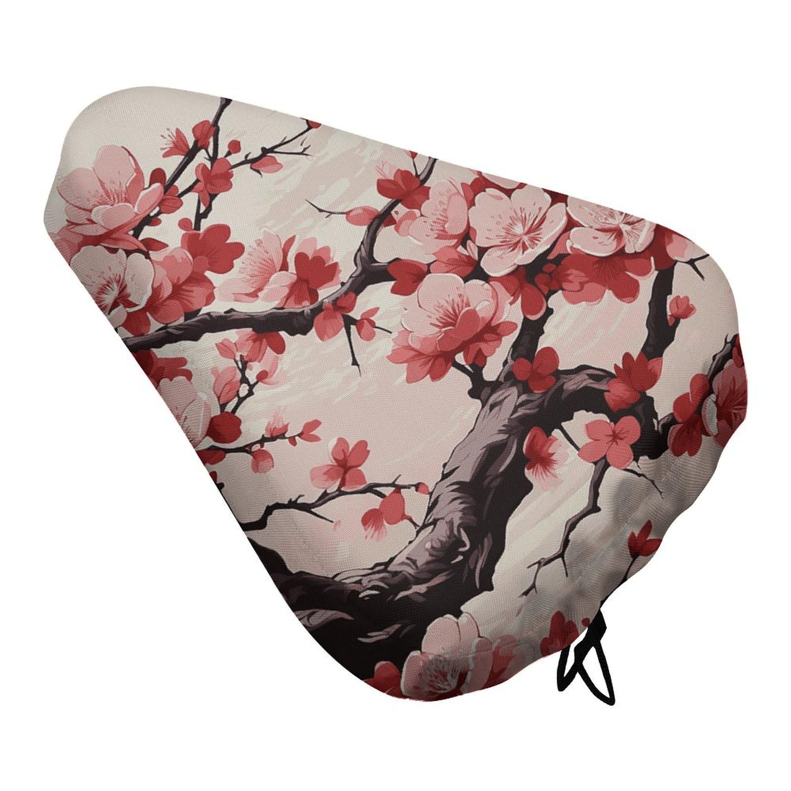 Japanese Floral Cherry Blossom Bike Seat Cover for Men Women, Waterproof & Dustproof Bike Seat Cushion with Drawstring, Adjustable Bicycle Saddle Cover for Or Rain & Sun Protection