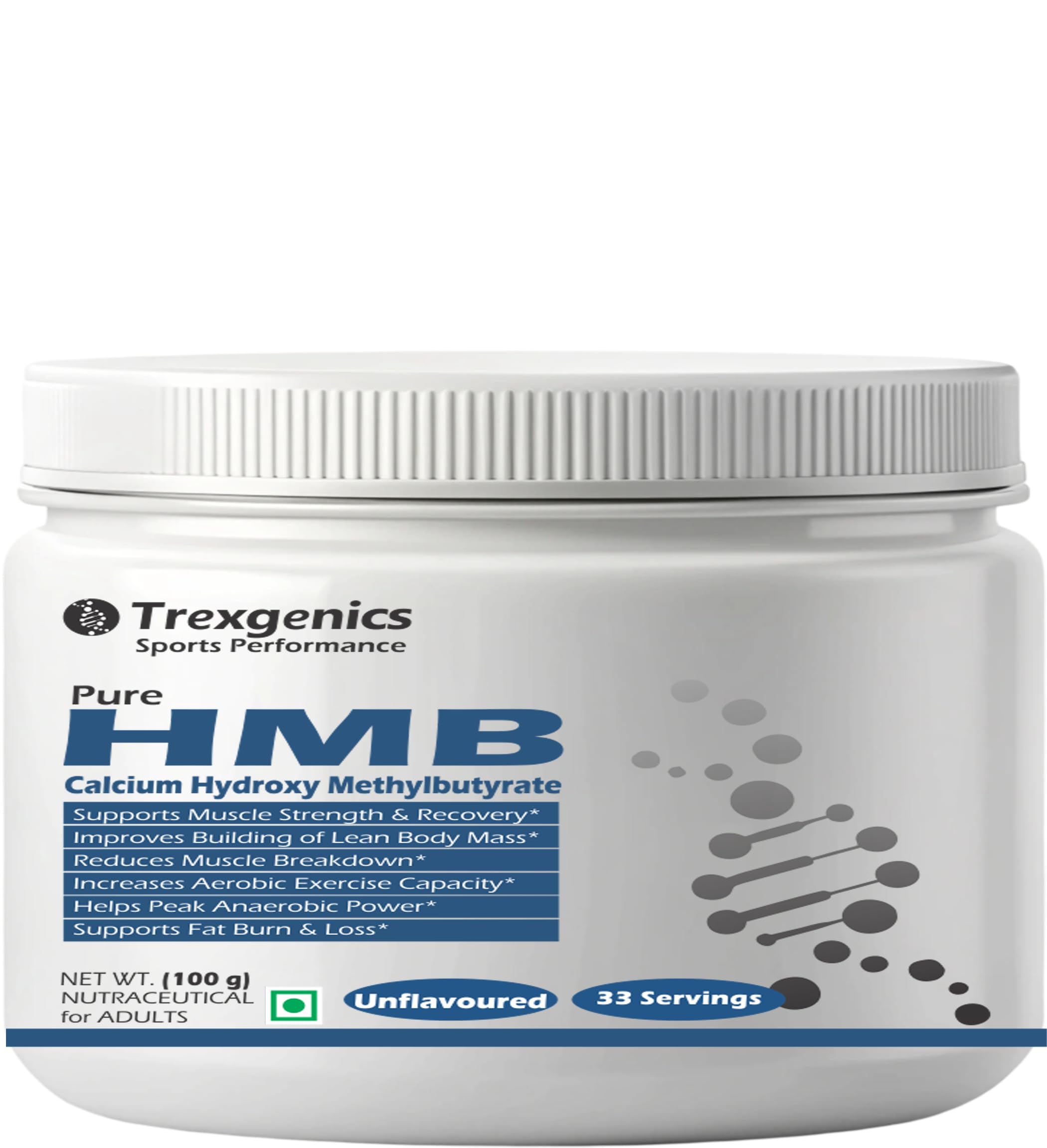 Trexgenics HMB CALCIUM PURE POWDER (ß-Hydroxy ß-Methylbutyrate Calcium), Lean Muscle Mass, Strength, Exercise Performance (33 Servings) (100 gram)