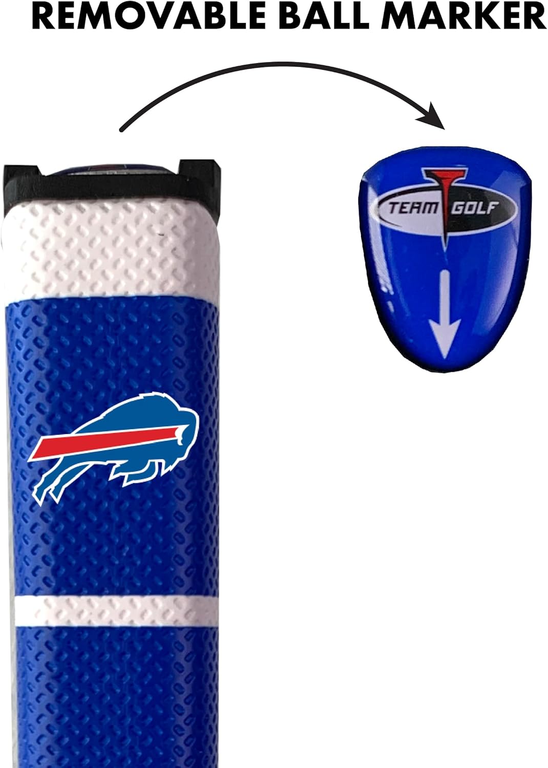Team Golf NFL Buffalo Bills Golf Putter Grip Golf Putter Grip with Removable Gel Top Ball Marker, Durable Wide Grip & Easy to Control