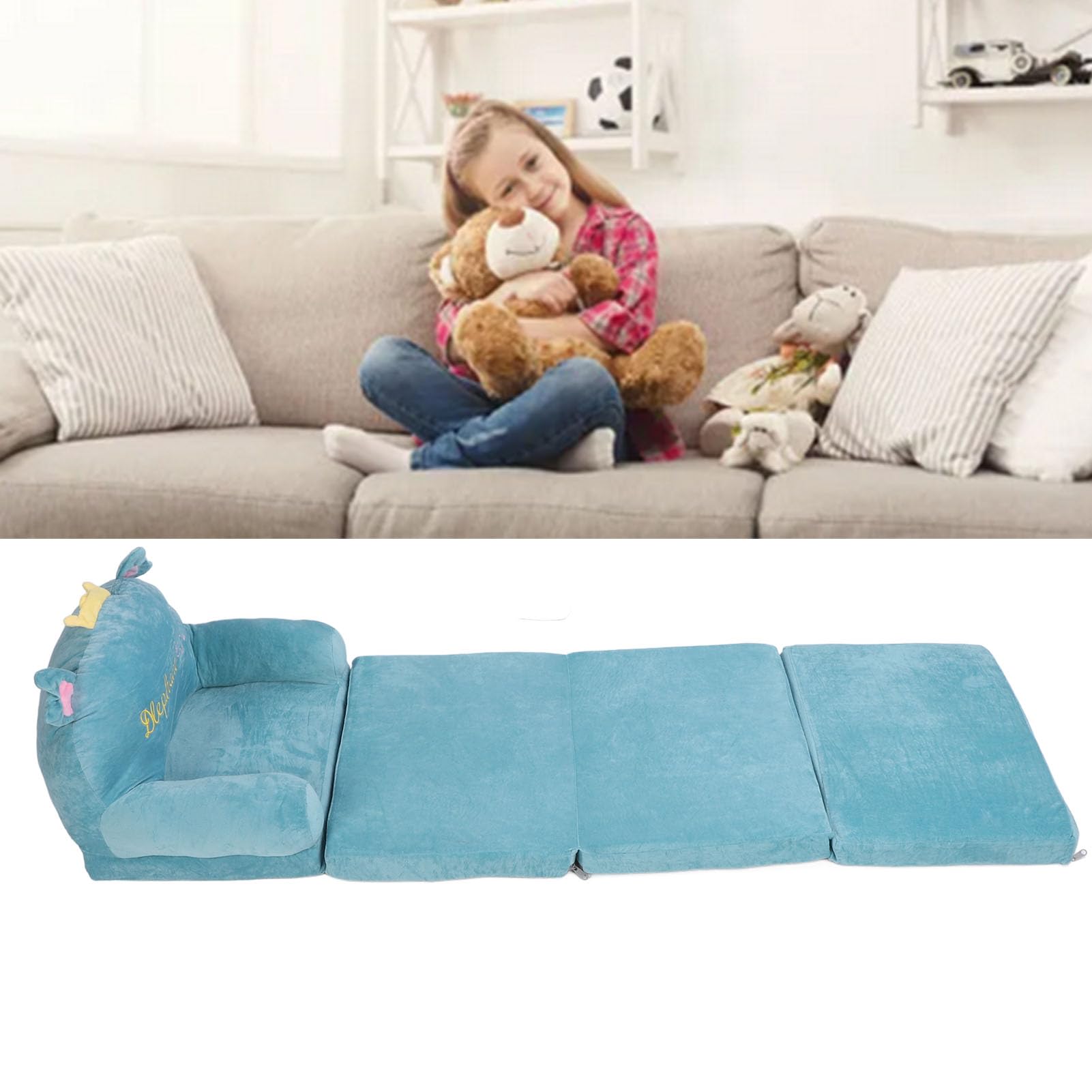 Zusammenklappbares Kindersofa, Bequeme aufklappbare Couch für Kinder, leichtes Elefanten-Stickmuster (In Viertel Falten)