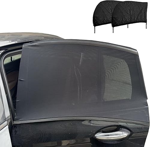 Car Rear Window Screens for Side Windows, 2 Pack Side Window Sun Shades,Stretchy Mosquito Net Cover Fit Cars SUVs - Up to 36.22”x55.1”