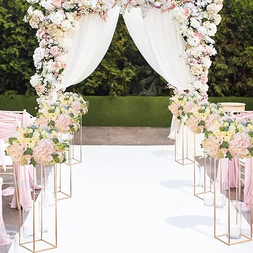 Miniatura 2 de 12 piezas de jarrones de flores de columna, centros de mesa de boda, 31.5 pulgadas de alto, soporte de flores de metal dorado con panel acrílico