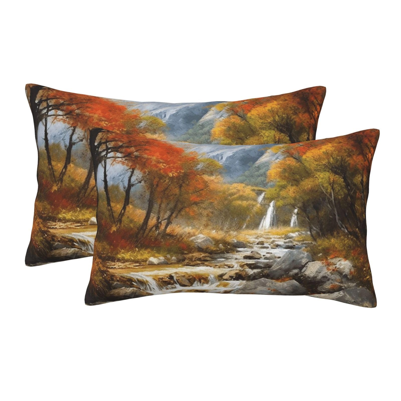 2 Pack Standard Size Pillow Cases for Hair and Skin Soft Breathable Pillow Case Covers with Hidden Zipper Landscape Painting Pillowcase 16"x24" Pillow Cover for Sleeping Gift