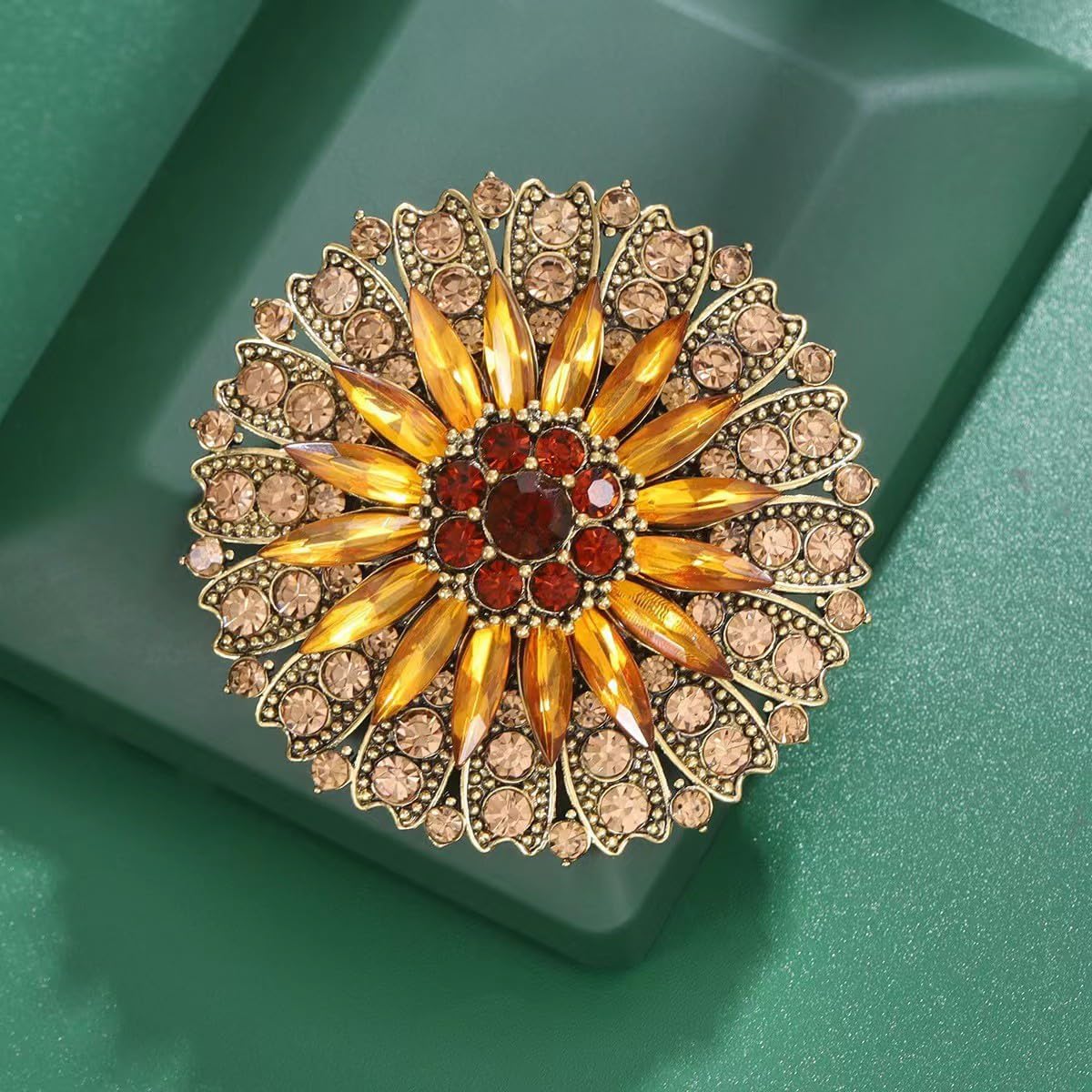 Rhinestone Crystal Flower Brooch Pin Sparkling Large Crystal Sunflower Brooch Vintage Floral Lapel Pins Rhinestone Flower Bouquet Broochs Rose Snowflake Broochs Wedding Bridal Dress Jewelry for Women - Image 3