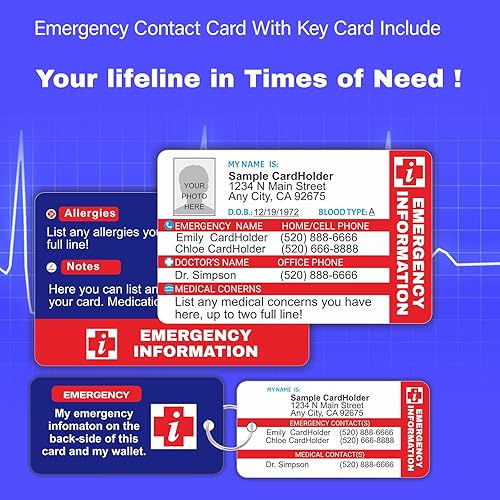 Miniatura 2 de Personalizado - Tarjeta de billetera de contacto de emergencia, tarjeta de alerta de vida de PVC ICE, tarjeta de identificación médica, tarjeta de