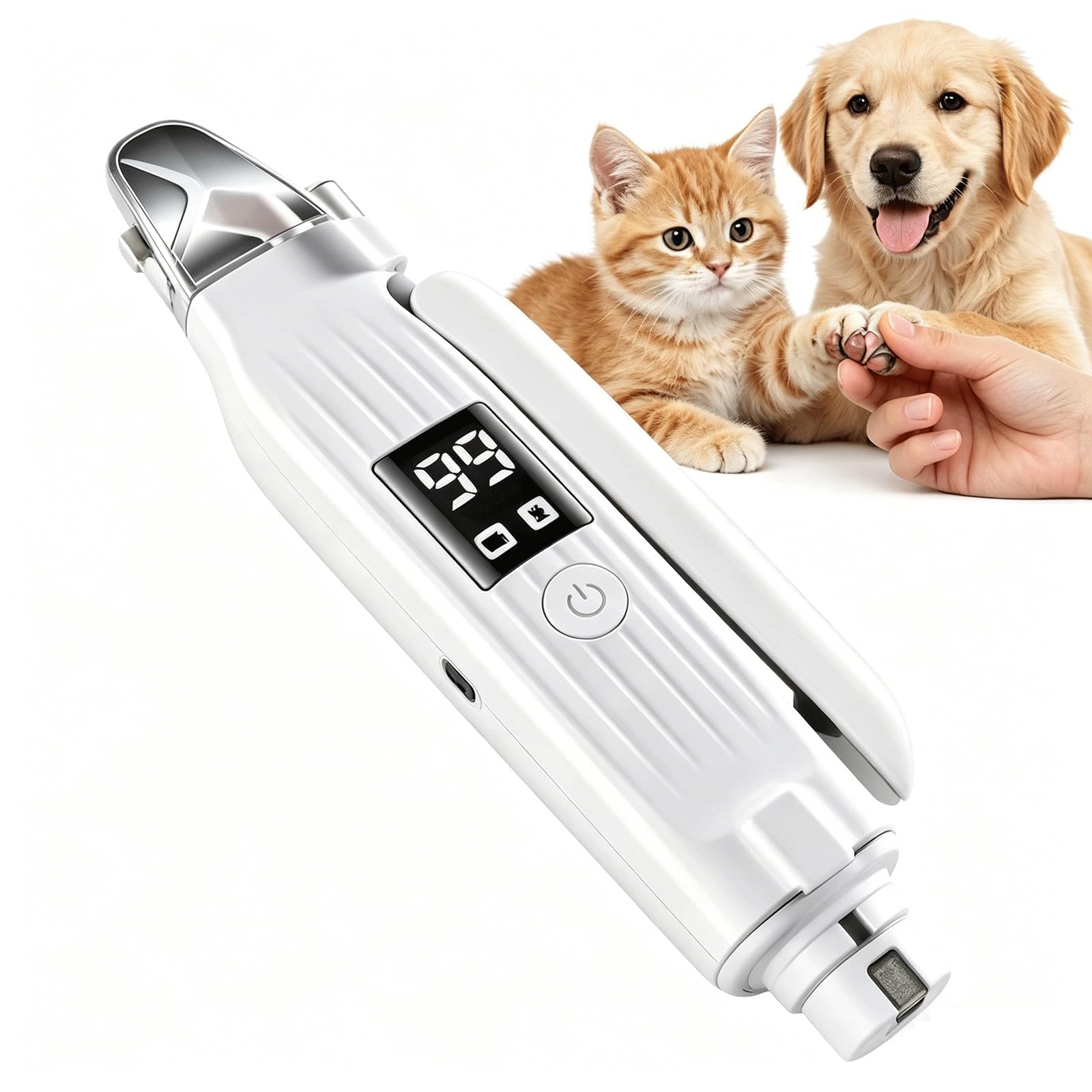 Cortauñas eléctrico 2 en 1 para mascotas con luz LED, cortaúñas para mascotas, lima de uñas silenciosa para perros pequeños, medianos y grandes, herramienta de aseo segura y sin dolor para el